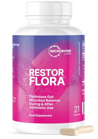 Microbiome Labs RestorFlora - Saccharomyces Boulardii & Bacillus Spores | Supplement for gut & digestive health support with S.Boulardi & spore active bacteria, travel size, vegan, 21 capsules