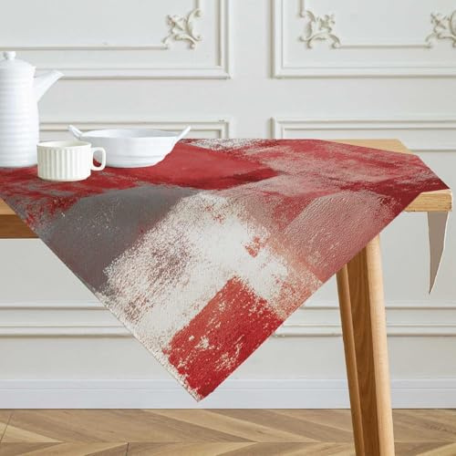 Tischdecke 100x100 cm Rot Burgunderrot Mittelläufer Modern Kunst Gemälde Tischdecken Kurz Tisch Deko Abwaschbar Dekoration Aesthetic Tischdecke für Herbst Party Hochzeiten Feiertage Geburtstag