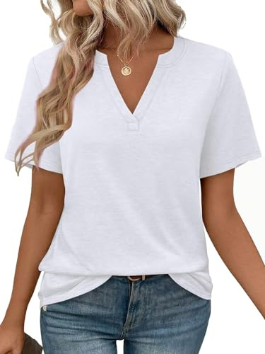 Cuptacc Camisetas Manga Corta Mujer Cuello en V Tops Verano Básicas Tshirt | Verano,Elegant,Casual,Básica,SueltoColor Sólido,Informal,Clásica,Moda,SencillaCómodo,Transpirable,Ligero