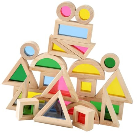MOLUCKFU 24 Stück Holzbauklötze Bunt Stapelbar Glatt Poliert Kindersicher Pädagogisch Fördernd Geschenk Vorschulkinder Jungen Mädchen Montessori Vorschulspielzeug