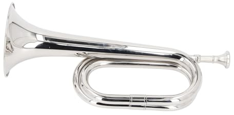 C Key Bugle Silber Trompete - Milit?res Messinginstrument f¨¹r Anf?nger und Profispielern, 11 cm Mundst¨¹ck, 34 cm H?he, mit 3D-gebogenem Horn Design f¨¹r Orchester, Marschband und Outdoor Konzerte