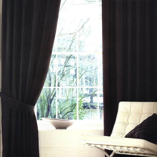 BLACK FAUX SILK LINED CURTAINS WITH EYELET RING TOP 66 x 90