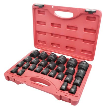 K Tool International 38101 Thin Wall Impact Socket Set, Chrome Moly Steel Construction, Heat Treated Six Point Metric Sizes from 10 mm to 36 mm with Storage Case