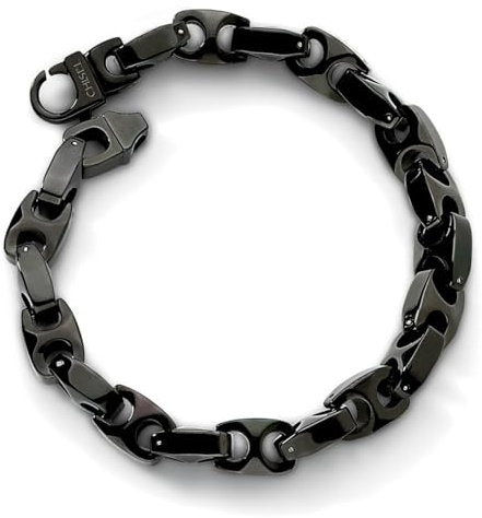Wolfram-Armband, poliert, ausgefallener Karabinerverschluss, schwarz, IP-beschichtet, Maße: 10 mm breit, Schmuck für Damen, 25 cm, One Size, Stein