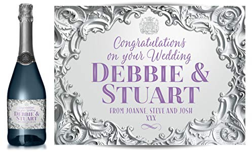 TigerMill Publishing Personalised Silver Effect Champagne Labels for Any Occasion or Event, Birthday, Wedding, Engagement, Anniversary, Hen Night, Christmas etc (Silver/Lilac Type)