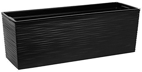 Pot de fleurs en plastique sculpté Begonia 56 cm et bac d'interieur, noir