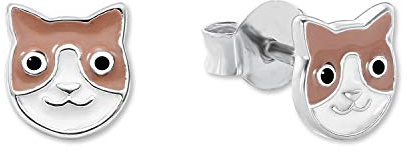 Amor Ohrstecker 925 Sterling Silber, 375 Gold Mädchen Kinder Ohrschmuck, Tiermotiv, Silber, Gold, Perle, Zirkonia, Kommt in Schmuck Geschenk Box