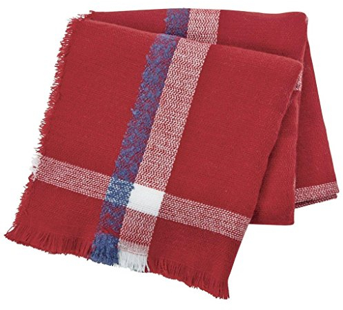 Mud Pie Womens Plaid Blanket Acrylic Womens Winter Scarf with Fringe Edge Red