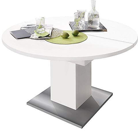 storado.de Esstisch rund 0588/120 Weiss matt edelstahloptik ausziehbar Tisch Esszimmertisch