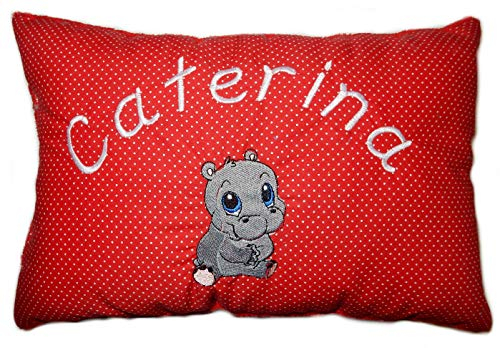 Momelie Rotes Schmusekissen * Kuschelkissen * Nilpferd * mit Namen Bestickt * 25 x 40 cm * SK-rt_0009