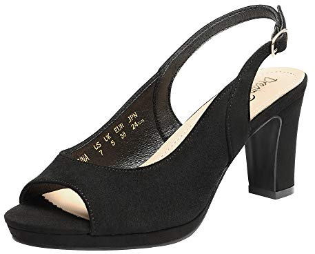 DREAM PAIRS Women High Chunky Heels Peep Toe Platform Block Slingback Dress Pumps Shoes,Size 7,Black/Suede,Neina