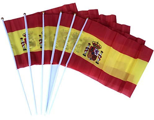 12 PCS Bandera De España de Mano para el día Nacional Festivo, Fiestas, desfiles, Juegos de fútbol, Eventos Deportivos, decoración de Bares (20x30cm)