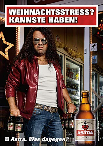 ASTRA Bier Werbung/Reklame Plakat DIN A1 59,4 x 84,1cm Weihnachtsstress? Kannste haben, kultiges Poster aus St. Pauli