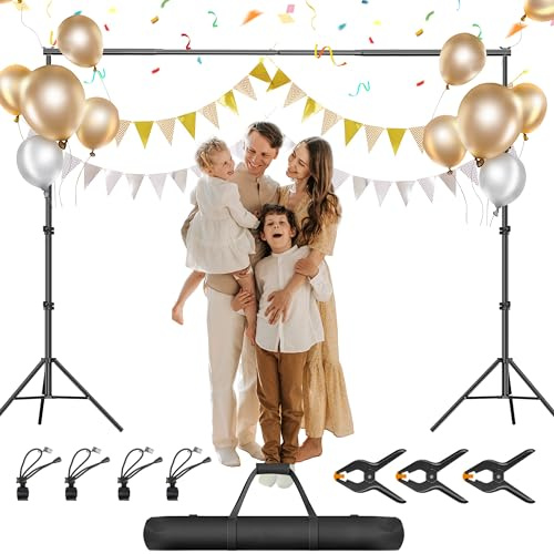 GLOSHOOTING Hintergrundständer, 3 x 2,5 m (B x H), Hintergrundständer für Partys | Verstellbarer Fotohintergrund Ständer Stützset mit Tragetasche, 4 Clips und 4 Klemmen für Foto Video Studio Party Hochzeit