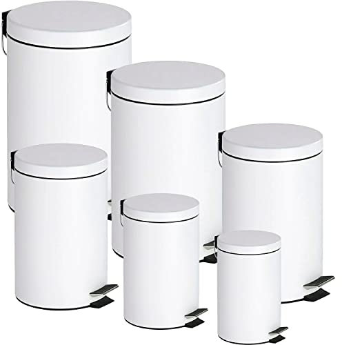 TIENDA EURASIA® Cubo de Basura con Pedal, Acero Inoxidable, Acabado Blanco Brillo. Disponible en Varios tamaños. Ideal para Cocina, Baño, Salón. (12L)
