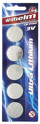WILHELM CR2450 - 5 batterie a bottone al litio 3 V, 600 mAh, ø24,5 x 5,0 mm, DL 2450