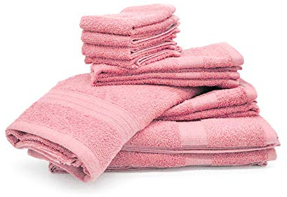 Bassetti Set 10 Handtücher aus weichem Frottee, 100 % Baumwolle (ROSA)