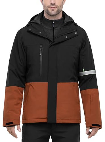 33,000ft Herren Skijacke Wasserdichte Winddichte Warme Outdoorjacke Winterjacke Funktionsjacke Atmungsaktive Snowboardjacke Softshell Jacke mit Kapuze, Schwarz+Ingwer S