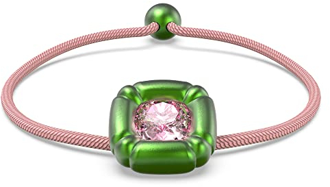 Swarovski Dulcis Armband, Rosa Kordel-Armband mit Grünem Anhänger und Rosa Kristall