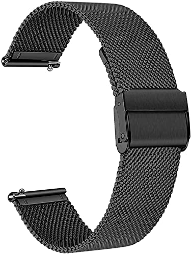 Aliwisdom Universal Ersatzarmbänder für Smartwatch 18mm 20mm 22mm, Smartwatch Zubehör Uhrenarmband Ersatz Watch Strap Edelstahl Metall Mesh Ersatzarmband Schnellverschluss Armband (20 mm, Schwarz)