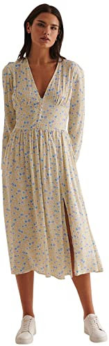 NA-KD Side Slit Midi Dress Vestido Informal, Flor Amarilla, 38 para Mujer