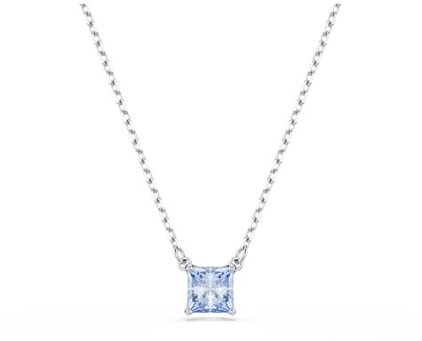 Swarovski Matrix Halskette, Blaue, Rhodinierte Kette mit Anhänger und Strahlendem Kristall im Kissenschliff