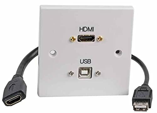Pro Signal Plaque murale AV 1 gang avec connecteur HDMI et USB-B femelle avec câbles anti-mouches
