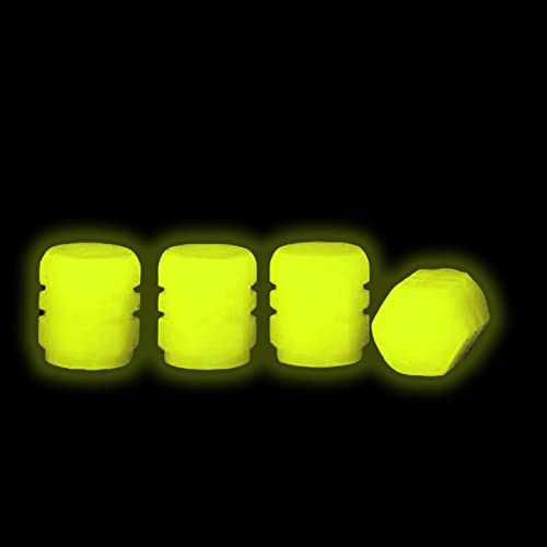 4 Stück Staubschutzkappen Autoreifen, Universal Fluoreszierende Reifenventilkappen Mode Leuchtende Auto Fahrrad Staubschutzkappen Für Autos LKWs Motorräder SUVs Fahrräder Leuchten im Dunkeln (Gelb)