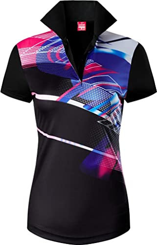 jeansian Damen Sport Polo Tee Shirt Poloshirts Tshirt T-Shirt Kurzarm Tennis Golf Bowling Sportwear SWT337 Black S