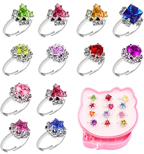 Kinderringe Mädchen Verstellbar, 12 Stück Kinder Ringe Für Mädchen Ringe Schmuck Ringe Set Mit Box in Katzenform Ring Kinder Mädchen für Kindergeburtstagsfeier (zufällig)