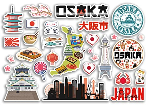 A5 Aufkleberbogen Osaka Vinyl Aufkleber - Japan Japanische Sehenswürdigkeiten Urlaubsstempel Sommer Karte Flagge Reise Stadt Gepäck Scrapbooking #79037