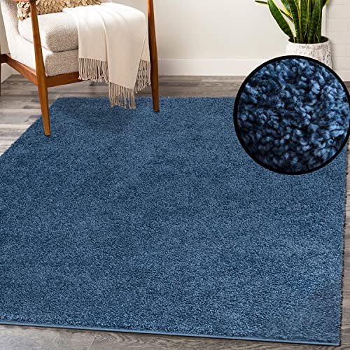 payé Teppich Läufer Hochflor Shaggy - 80x150cm Läufer - Blau Einfarbig Wohnzimmer Uni Flauschig Modern Boho Deko Teppiche Weich Schlafzimmer