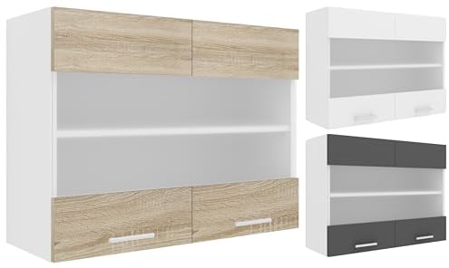 VCM Küchenschrank hängend | Maße ca. H. 60 x B. 80 x T. 31 cm | Hängeschrank mit Zwei Fächern | Küchenschrank mit Glas | Küchenmöbel – Esilo