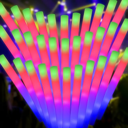 42 Stück leuchtstab led, leuchtstäbe Schaumstoff,Multi-Mode Farbe LED Strobostock für Partys, Konzerte, Aktivitäten, Silvester, Geburtstage und Hochzeiten