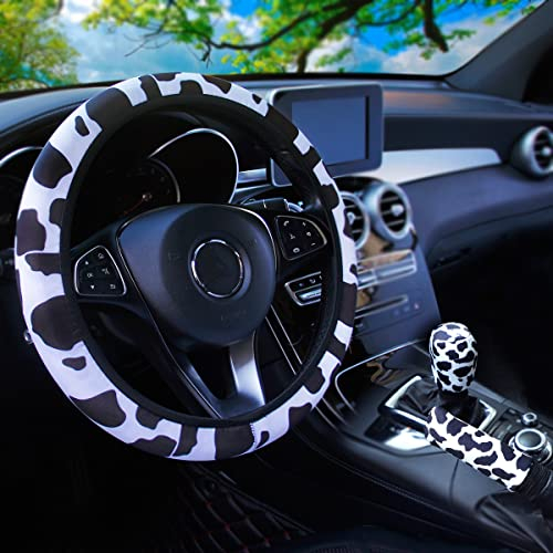 Cysocool 3Pcs Universal Neopren Kuh Auto Lenkradhülle Handbremse Gangschaltung Lenkrad Abdeckung Lenkradbezug Warme Auto Lenkradabdeckung Weich Sommer kühlLenkradschutz Auto Zubehör für 37–39 cm