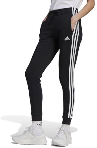 adidas Donna Essentials 3-Stripes Fleece Pants, Black/White, L