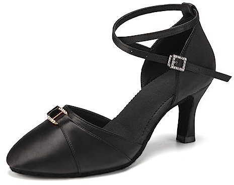 VCIXXVCE Scarpe da Ballo da Sala Donna Nere Raso Salsa Moderna Tango Valzer Danza Scarpe con Tacco 7.5cm, 37 EU