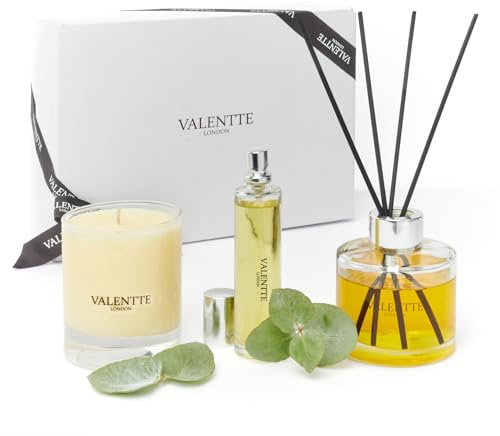Scented Gift Box with Candle, Reed Diffuser, and Room Mist, Aromatherapy Essential Oils, Long Lasting Fragrance, Made in The UK (White Neroli and Lemon) (150g, 100ml, 30ml) - Valentte