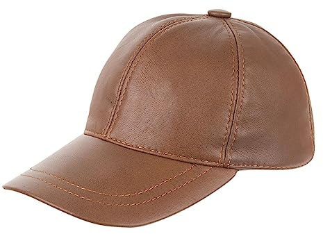 Zessano Echtleder Baseballkappe für Herren und Damen - 100% Schafsleder Unisex Baseball Cap - Verstellbar, Einfarbig, Einheitsgröße, Sonnenmütze (Cognac)
