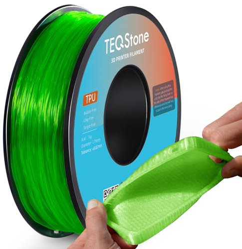 TEQStone TPU Filament 1.75mm Grün 1Kg Spule 95A Flexibel Weiches 3D Drucker Filament Maßgenauigkeit +/-0.03mm Vakuumverpackung