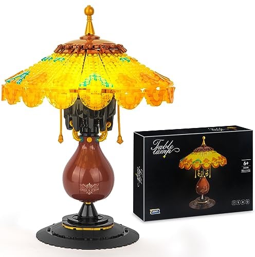 HIGH GODO Vintage Tischlampe Klemmbausteine Set, 804 Teile Mit Led Mini Bausteine Spielzeug, Ideen Deko Geschenke für Erwachsene Kinder Jungen Mädchen