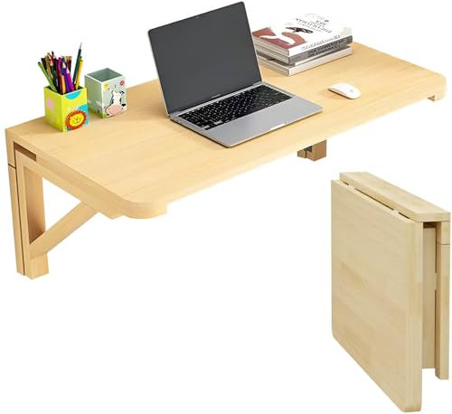 Morlinca Wall Folding Desk Table Wooden Wall Mounted Desk Modern Style Fold up Table, Folding Dining Table, Wall Mounted Dressing Table, Space Saving Desk for Study Bedroom,100 * 60cm/39.3 * 23.6in