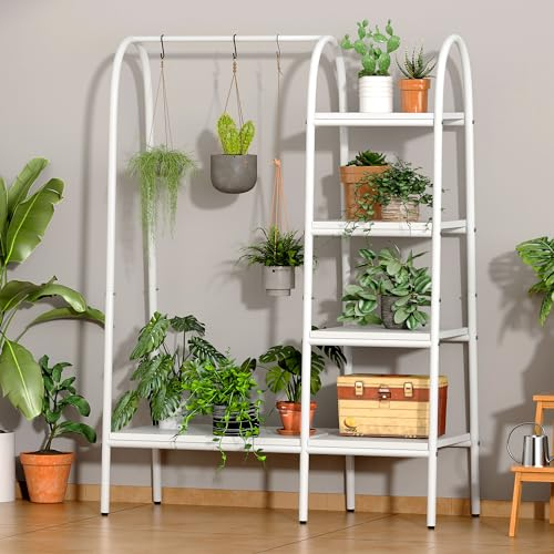 SogesHome Portant à vêtements en Métal avec Étagères Penderie Ouverte Design Meuble de Rangement pour Chambre, Entrée ou Studio, 100 x 40 x 151 cm