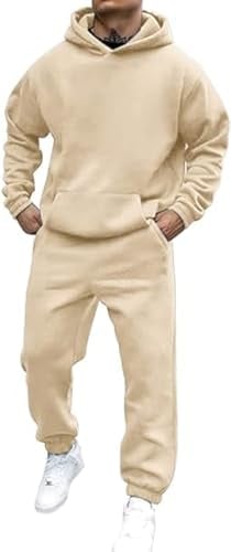 Didadihu Jogginganzug Herren Trainingsanzug Hausanzug Mit Oversized Essentials Pullover Y2K Stussy Hoodie Und Baggy Baumwolle Jogginghose Lang Trainingshose Jogger,Beige,L