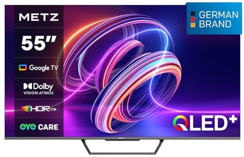 METZ Smart TV, MQD7500Z, 55 (139 cm), QLED, 4K UHD, HDR 10, Google TV, HDMI e USB, Sottile, Moderno, Nero