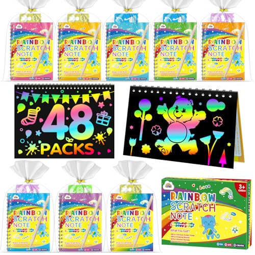 ZMLM 48 Bücher Kratzbilder für Kinder, Magic Scratch Book, Regenbogen Kratzpapier zum Zeichnen und Basteln für Geburtstage Party DIY Dekoration Junge Mädchen Mitgebsel Kindergeburtstag Gastgeschenke