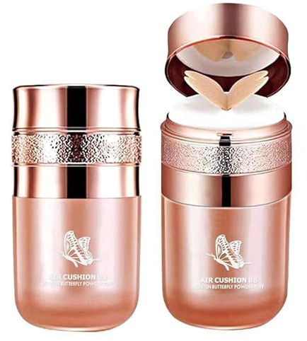 Butterfly Cushion BB Cream, Air Cushion CC Cream, Moisturizing Concealer Makeup Base Primer BB Liquid Foundation, for Any Skin Types, 30g (Lvory White, 5cm)