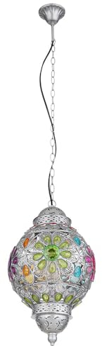 GLOBO Esszimmerlampe Pendellampe Deckenleuchte Hängelampe Küchenlampe Kristalle, Metall silber Acrylkristalle bunt, 1x LED 9W 810Lm warmweiß, DxH 27x120 cm