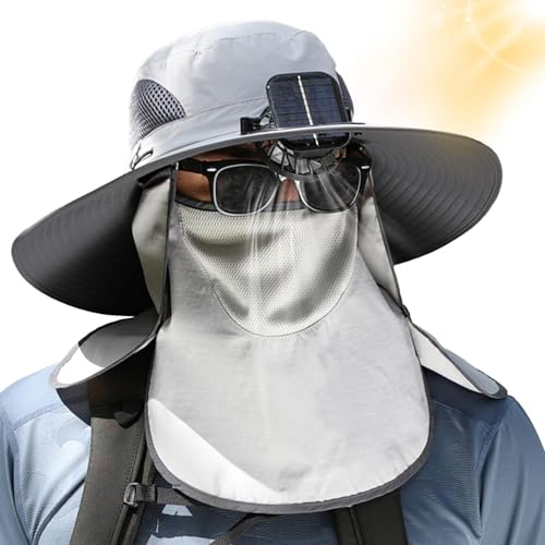 Qumiuu Fan-Hut, Fan-Cap | Strandfischerhut mit Fächer - Solarventilator mit breiter Krempe, Outdoor-Angelhut – Solar- und USB-Aufladung, Sonnenschutz-Sonnenhut mit Ventilator, Solar-Ventilatorhut