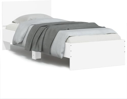 ZEYUAN Bettgestell mit Kopfteil und Leuchten Weiß 90x190 cm, Bett, Bed Frame, Familienbett, Bettrahmen, Bett Gestell, Bett Rahmengestell, Schlafzimmer Bett - 838834